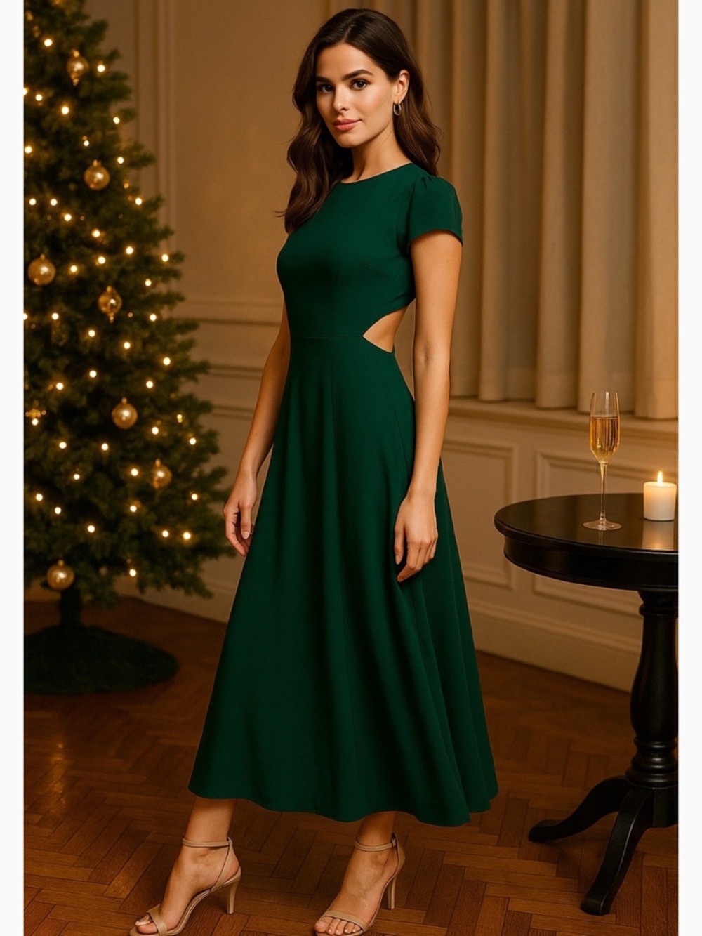 SOLD Reformation Gavin Midi Dress in Forest Green